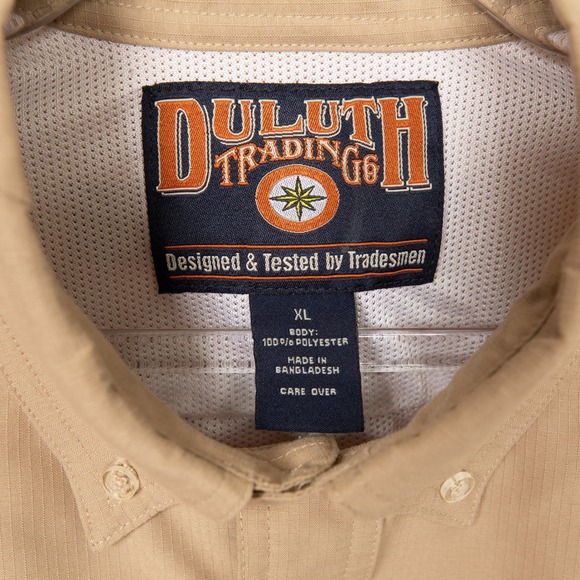 Duluth Trading Co. Button Up Shirt Roll Tab Long Sleeve Relaxed Fit Men Beige - Picture 6 of 12